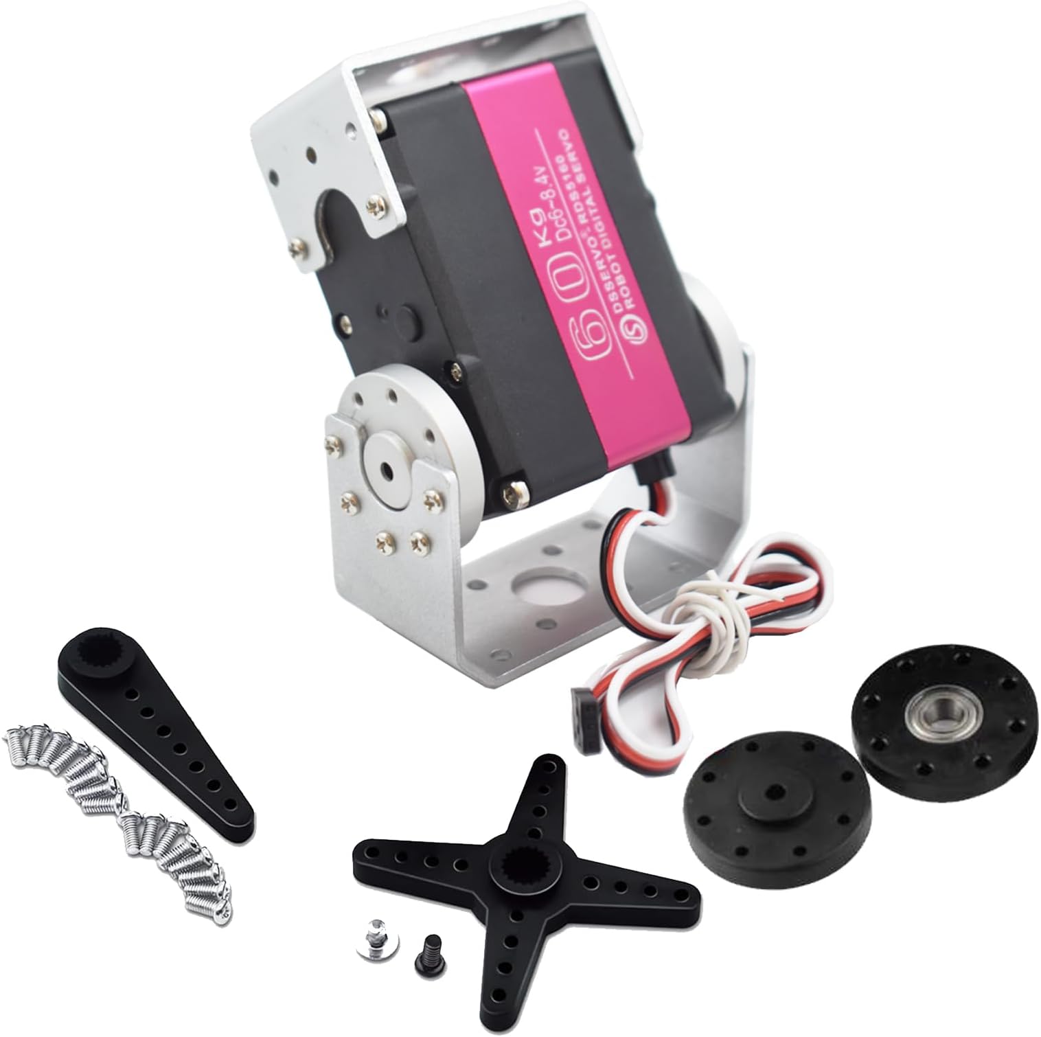 60KG Digital RC Servo 1/5 RDS5160 High Torque Stainless Steel Full Metal Gear Large Dual Shafts Steering Servo Motor with U Mount Brackets for 1/5 Baja RC Car Crawler Buggy Truck Robot 270°