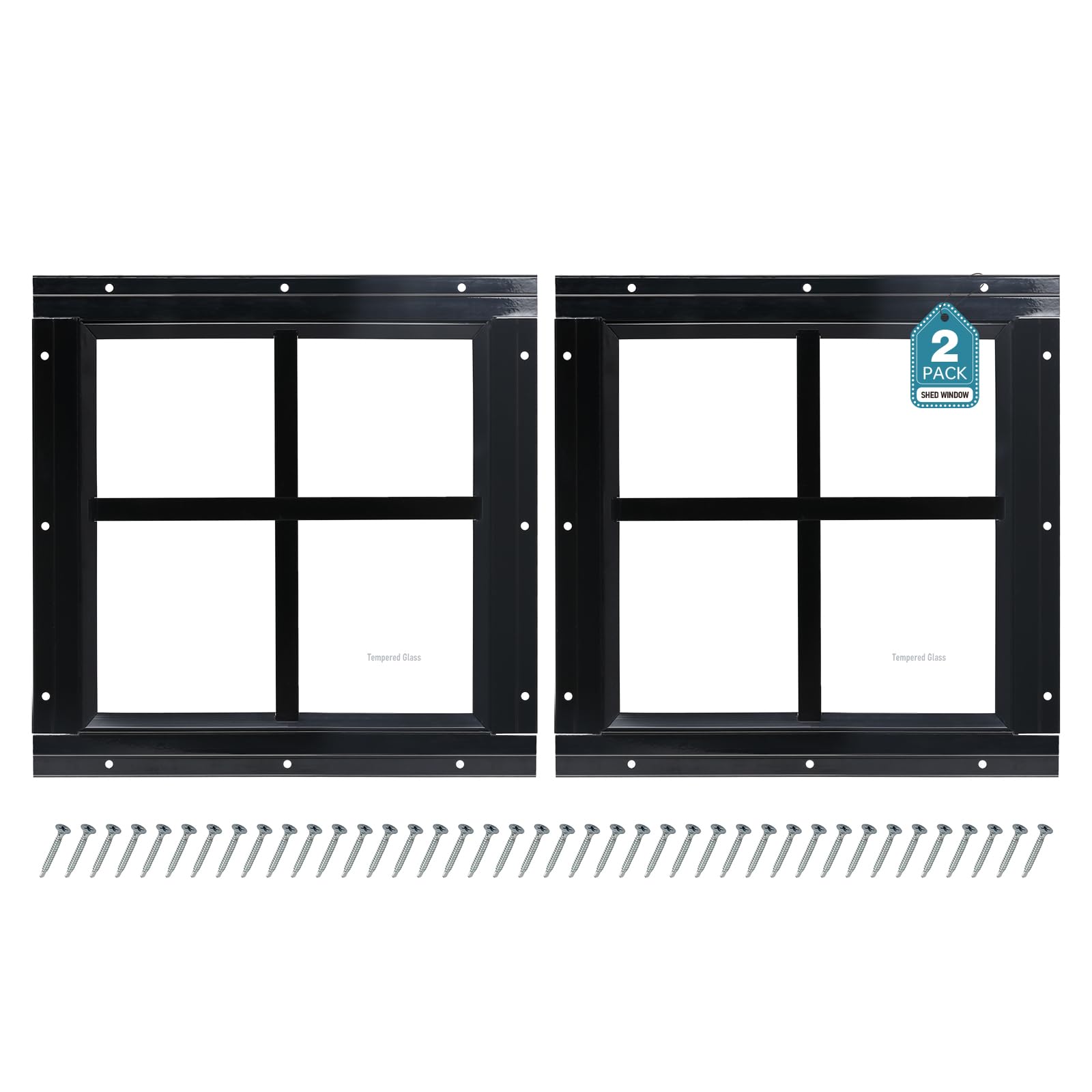 Melkus Schuppenfenster, 30,5 x 30,5 cm, 2 Stück, festes Design, Heckfenster mit gehärtetem Glas, perfekt für Schuppen, Hühnerstall, Scheune, Gewächshaus, Garage, Spielhaus, Abstellraum, schwarz