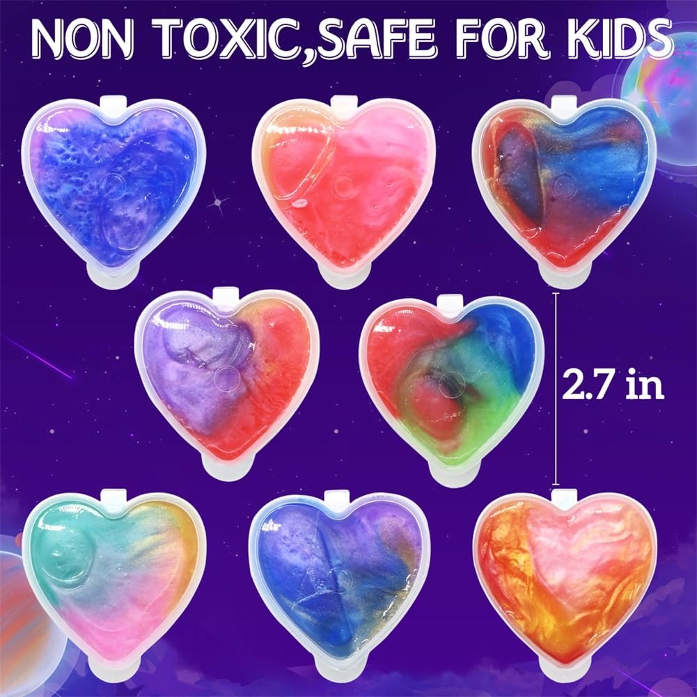 28 Pack Galaxy Slimes Set, Heart Slime Stress Relief for Kids Boys Girls Valentines Day Classroom School Exchange Birthday Gifts Game Prizes