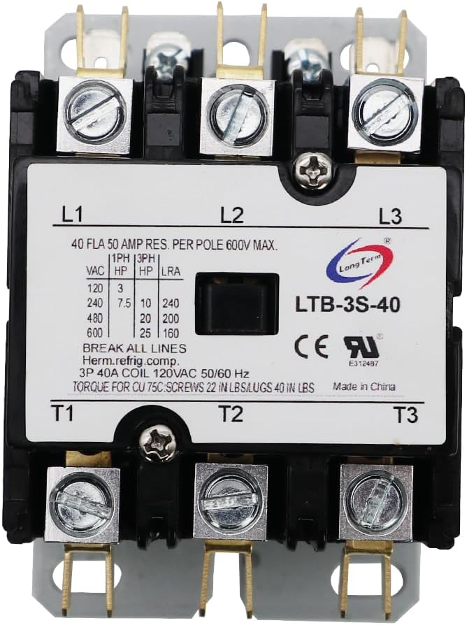 Long Term 3 Pole 40 Amp 120V Coil Definite Purpose Air Conditioner Contactor…