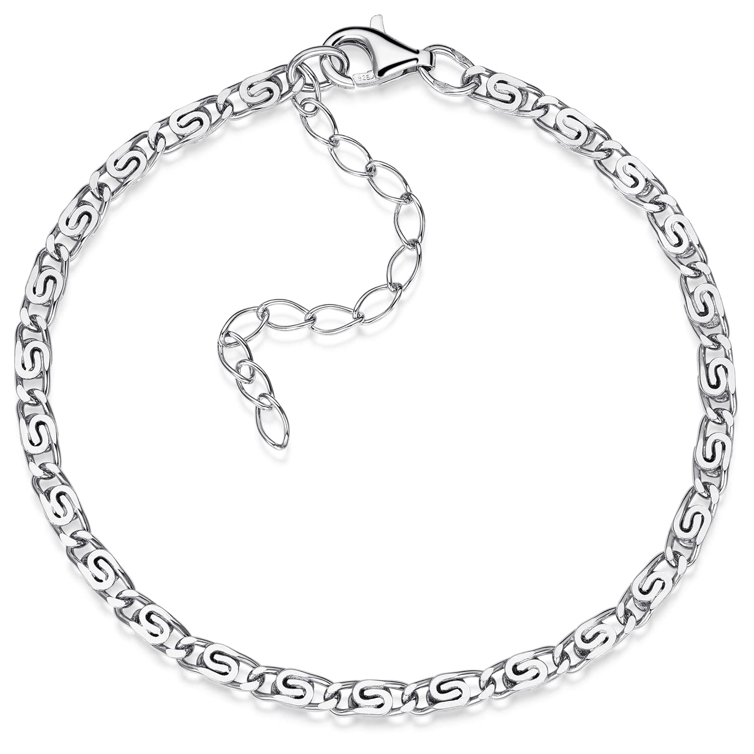 S-Panzerkette Herren 925 Silber diamantiert - 3mm Armband Damen SA-26 | Verstellbares Silberarmband aus massivem 925 Sterling Silber in 18-23cm für Frauen und Männer von MATERIA by Matthias Wagner