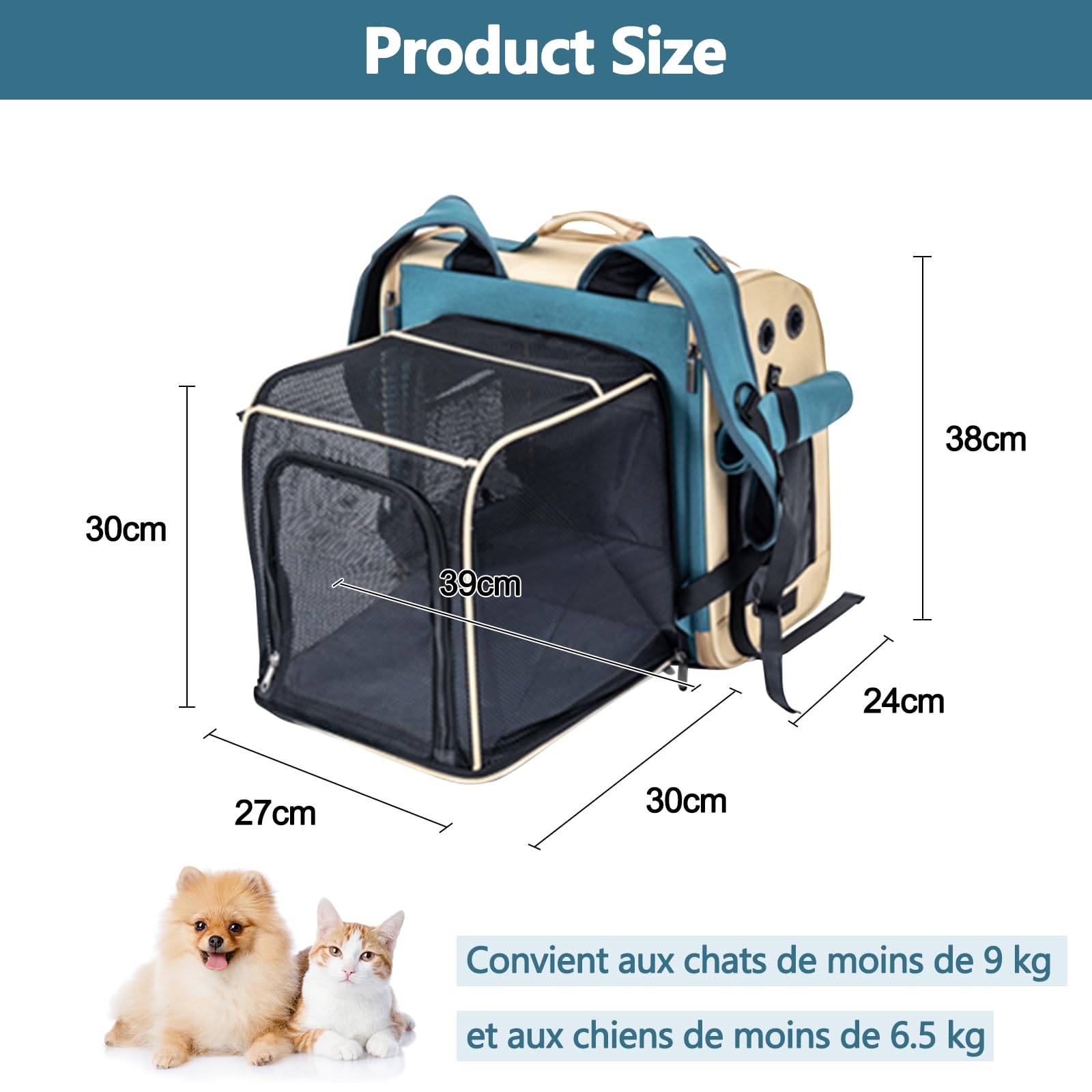 Galatée Sac à Dos Extensible pour Animaux De Compagnie, Sac à Dos pour Chat Et Chien Homologué pour Le Transport Aérien, pour Les Voyages, La Randonnée, Le Camping Et Les Activités De Plein Air(Kaki)