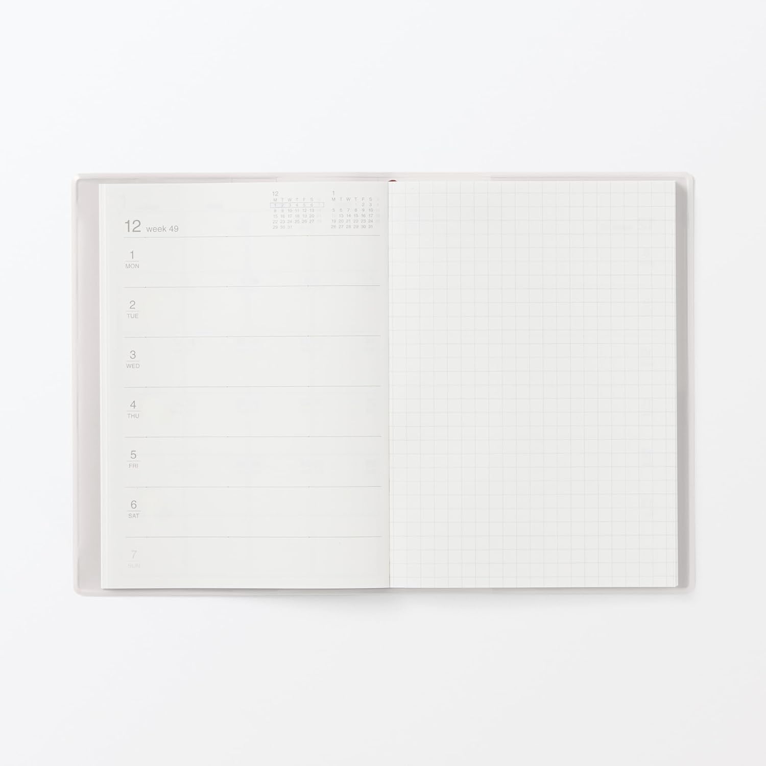 MUJI 84854224 Monthly/Weekly Schedule Book, Starts December 2025, A6, White Gray
