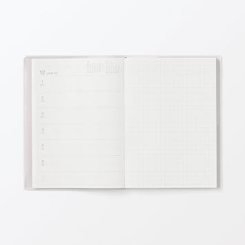 MUJI 84854224 Monthly/Weekly Schedule Book, Starts December 2025, A6, White Gray