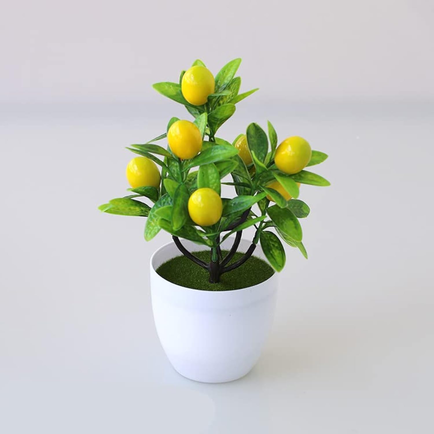 THE WHITE SHOP Artificial Mini Potted Plants, Artificial Fruit Lemon Tree Bonsai Fake Greenery White Plastic Pot, Potted Plants Artificial Fruit for Home Table Desk Office Bathroom Decor