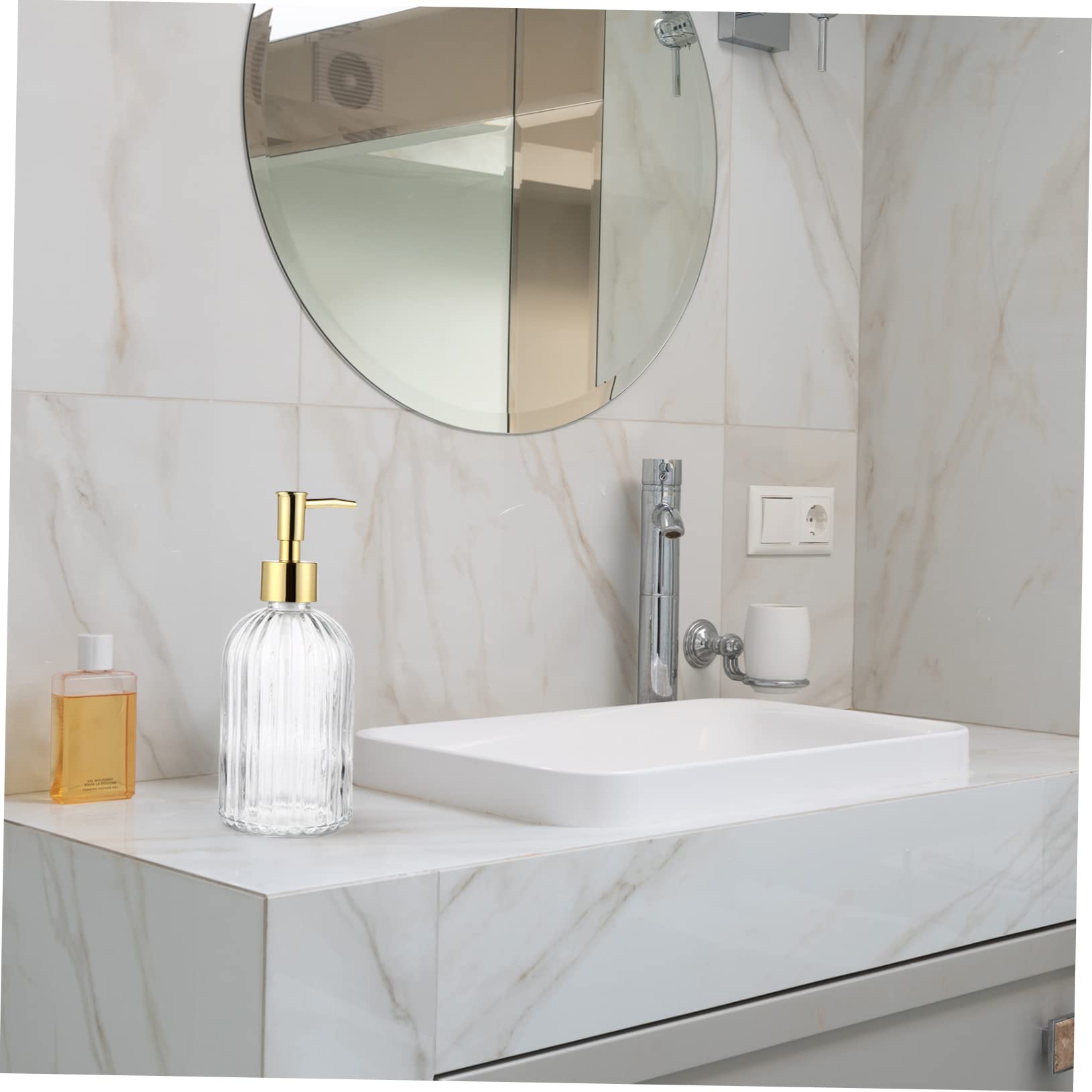 SOLUSTRE 2 pezzi Bottiglie Dispenser Lozione Vetro Trasparente con Pompa Pressione Ricaricabili per Shampoo e Gel Doccia Bottiglie per Bagno con Bocca per Facile Riempimento