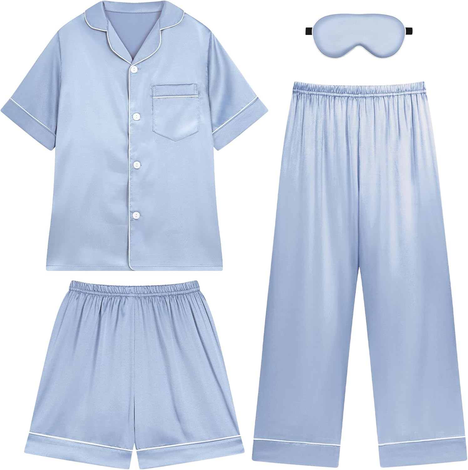 Weixinbuy Girls Pajama Set Silk Satin Pajamas for Kids Girls Boys Button Down Pjs Set Casual Sleepwear Loungewear Gifts