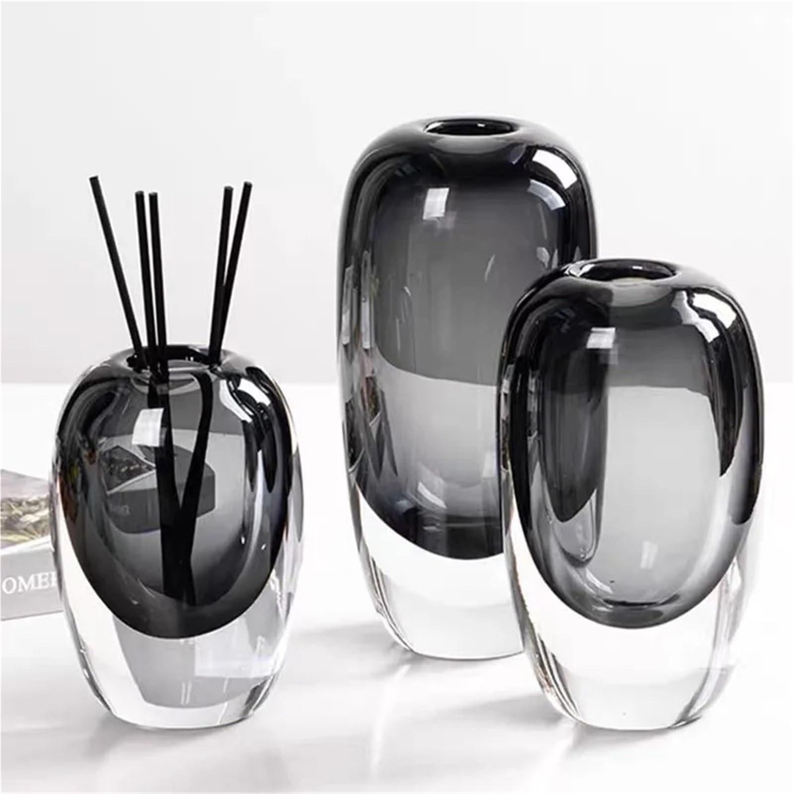 Vase Hydroponique Verre Vase hydroponique en Verre Transparent, Fleur Cristal, décoration de pièce intérieure Moderne, Vases décoratifs for Table Salon(Grey S)