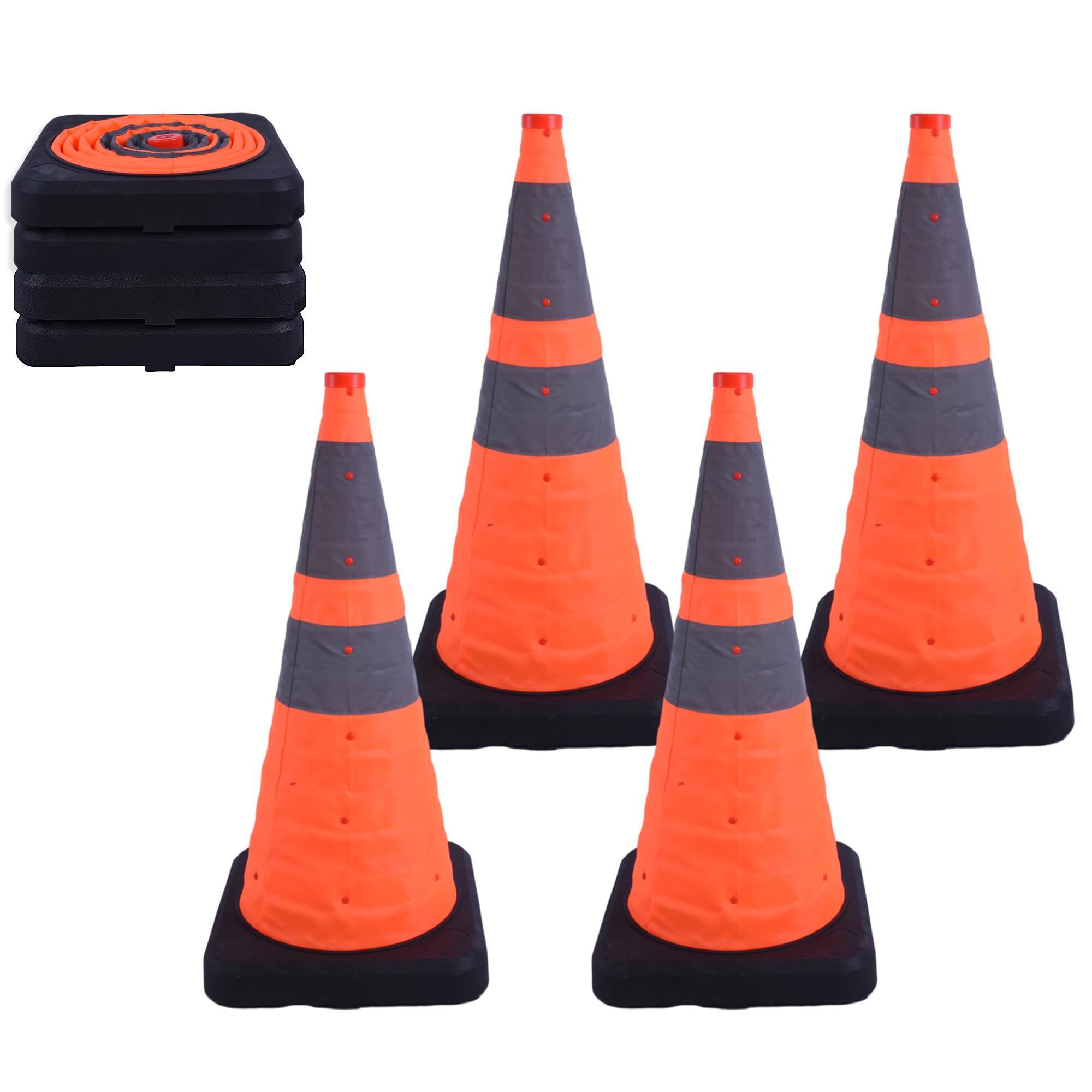 4 Stück Warnkegel, 70cm Reflektierender Verkehrskegel, Orange Verkehrsleitkegel Pylone Faltbar, Zusammenlegbare Mehrzweck Verkehrssicherheitskegel