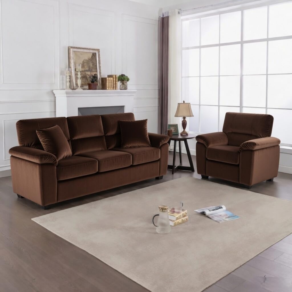 Caradel Anderson Sofa Set for Living Room | Sectional Sofas | Premium Leather Sofa for Home Office | Leather Sofa Set | Leatherette Sofa (Brown Fabric, 3+1 Seater)