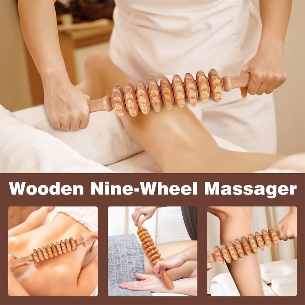 NEWFUN 5 in 1 Maderotherapie Set,Anti Cellulite Massagegerät Holz, Massageroller Faszienrolle Gua Sha Becher Massage Set,Strafft die Haut, für Nacken, Beine, Rücken, Stress Abbauen und Entspannung