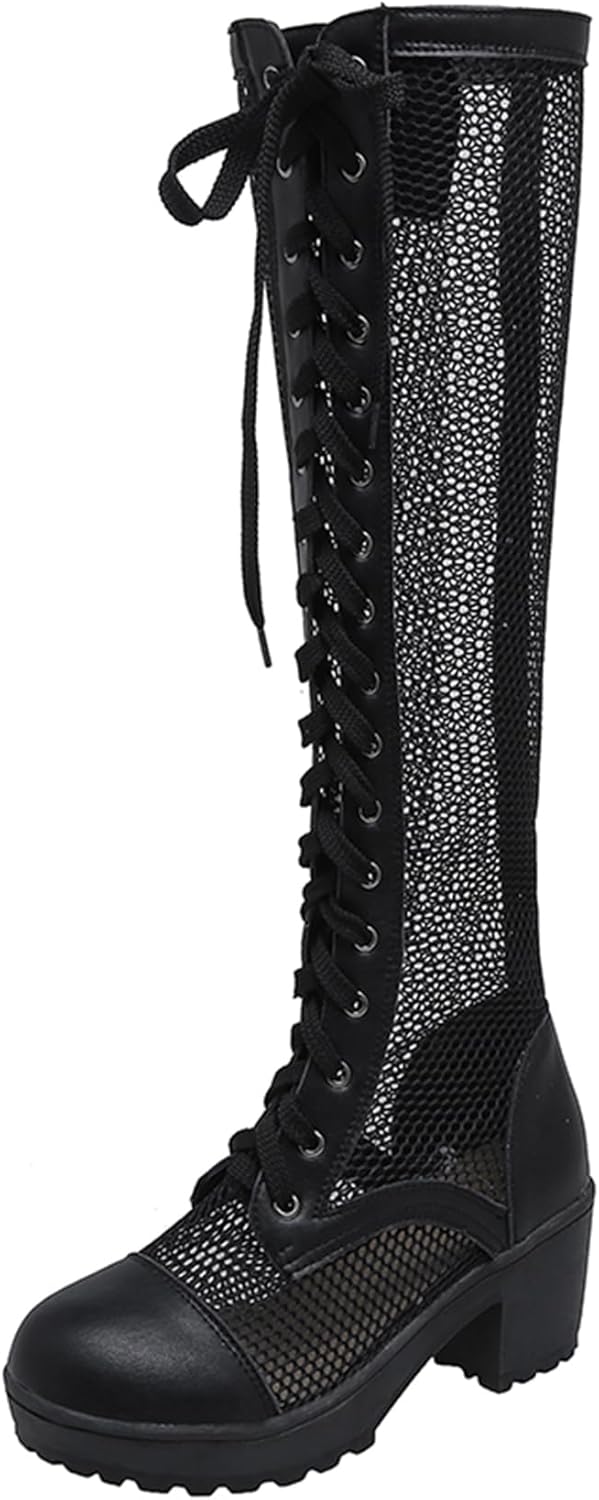 Gicoiz Women Comfort Lace Up Knee High Platform Military Boots
