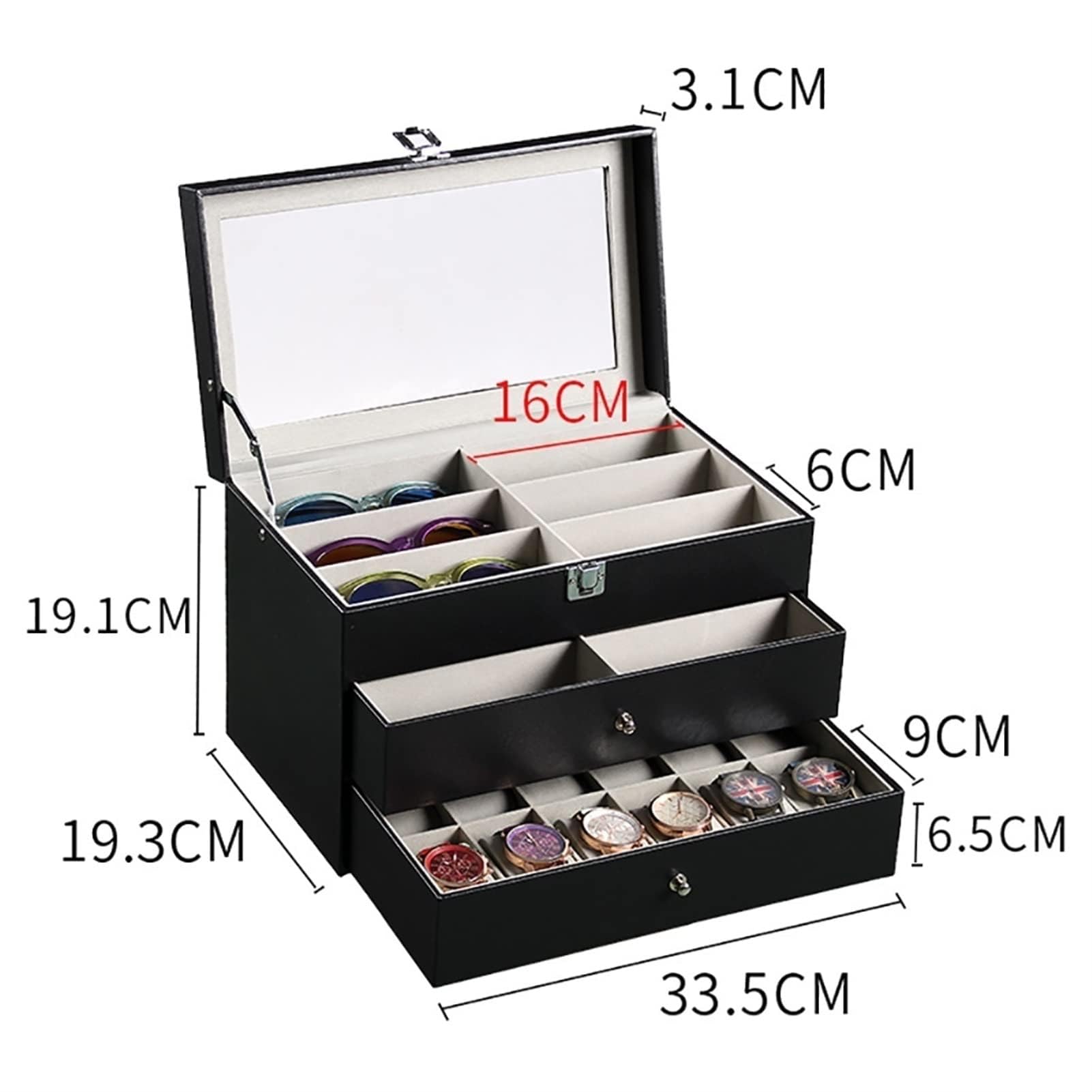 Organizador De Gafas De Sol para Hombre Y Mujer, Exhibidor De Gafas para Varias Gafas, Expositor De Joyas para Varias Gafas De Sol con CajóN Caja, para Guardar Relojes