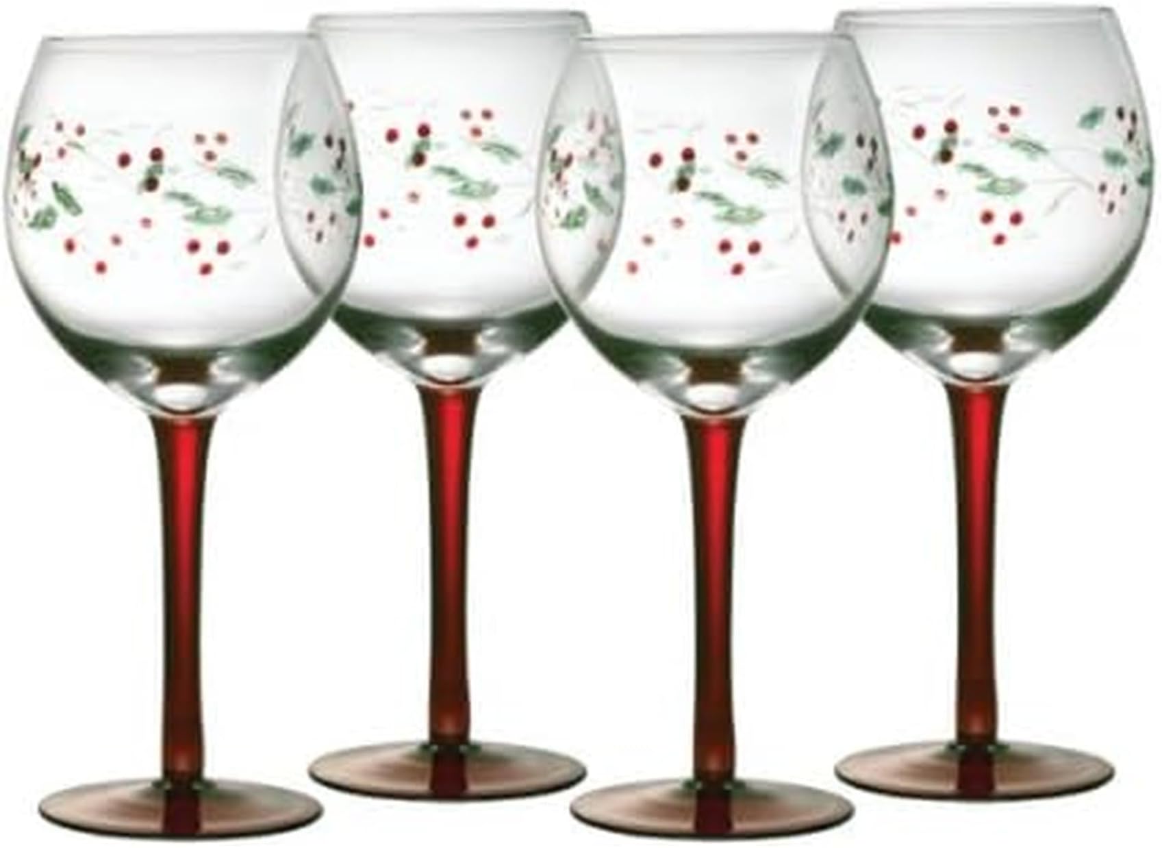 Winterberry 13-ounce Hand Painted Goblet, Set of 4, 13 Ounce, White