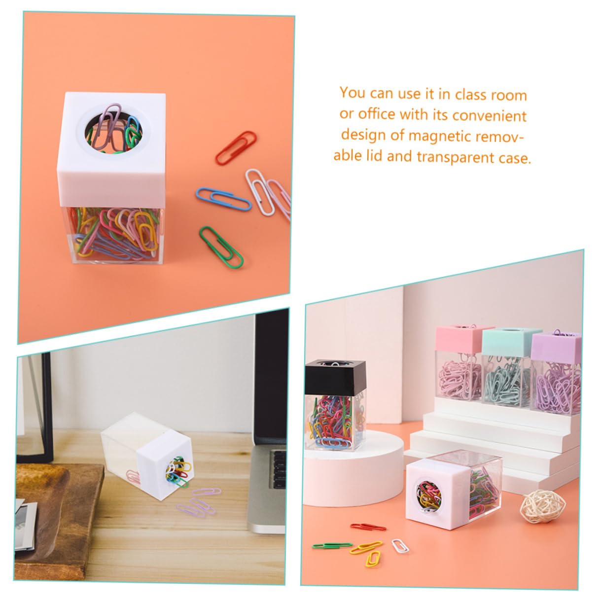 Operitacx 10pezzi Dispenser Magnetico Per Graffette Da Portagrafette Trasparenti Design Quadrato Per Ufficio e Scuola Capacità Elevata Per Clip e Accessori