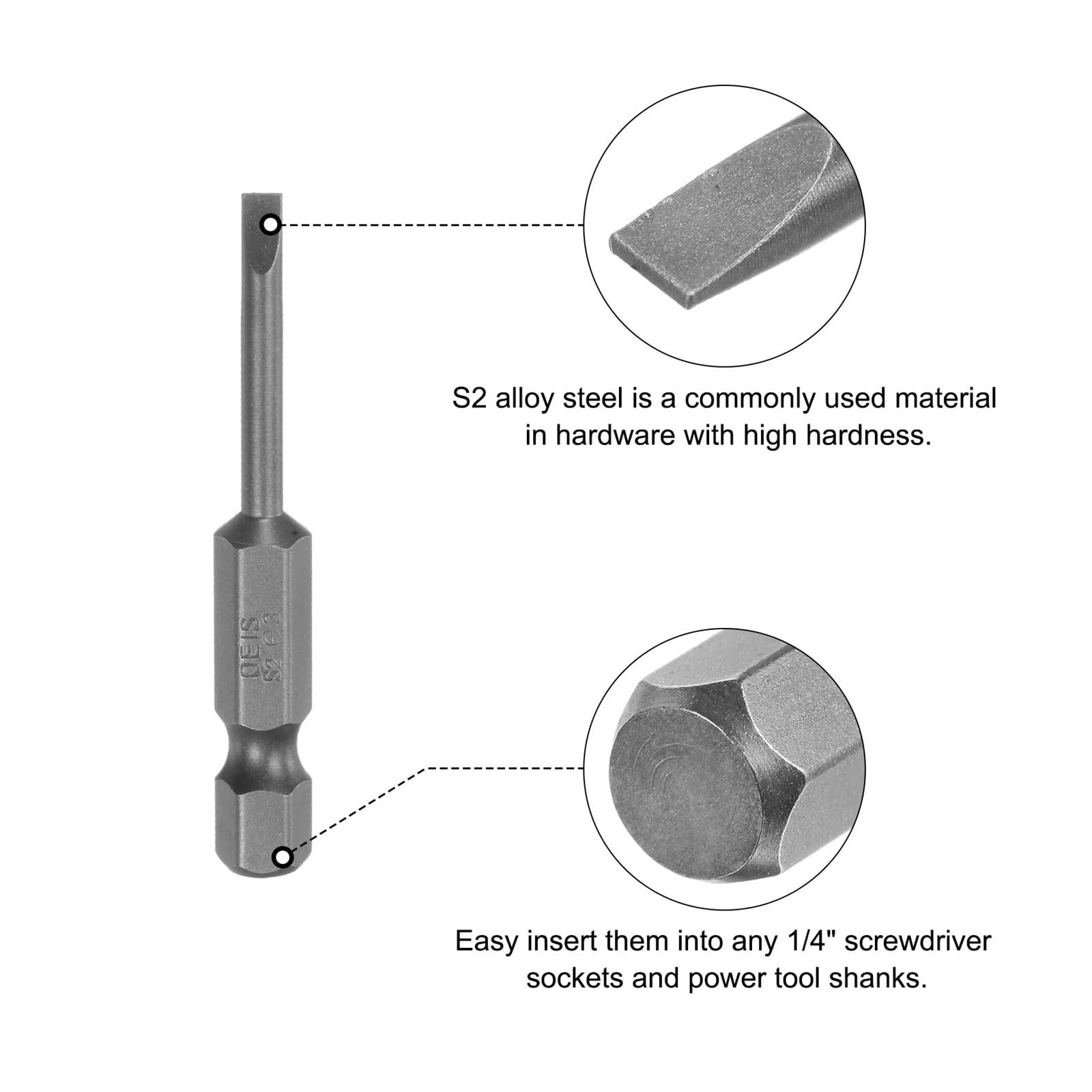 2/4/10/20 puntas de destornillador ranuradas de 2/2.5/3/4/5/6 mm, 0.25 pulgadas | Duradero para trabajos de montaje diarios. (10 unidades de 2,5 mm)