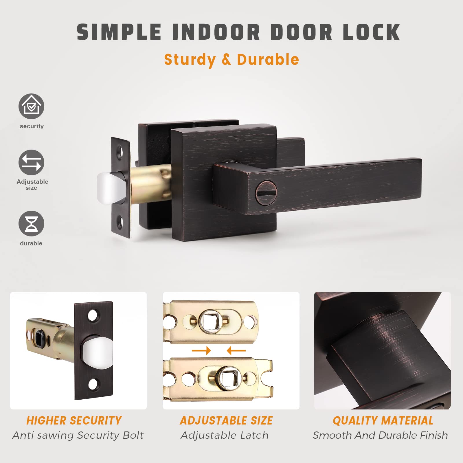 Knobwell - Set di 6 maniglie per porta in bronzo, leva per letto e vasca da bagno, con maniglia a leva per sinistra o destra, finitura bronzo lucidato a olio, 0,9 kg, una leva