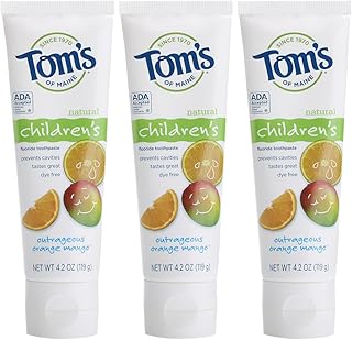 Tom's of Maine Anticavity Fluoride Children's Toothpaste, Kids Toothpaste, Toothpaste for Kids, Outrageous Orange-Mango, 4.2 Ounce (Pack of 3)