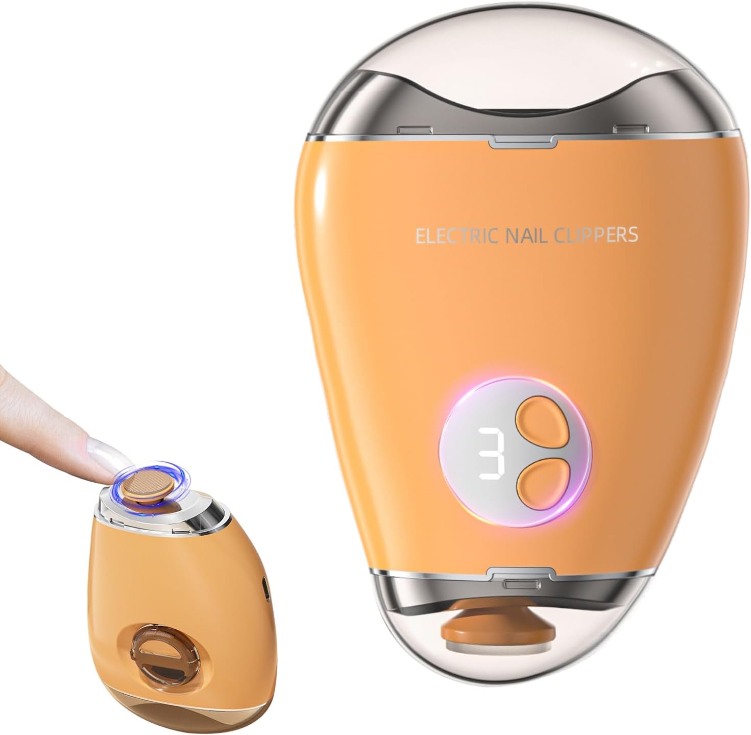 2 in 1 Electric Polishing Automatic Nail Clippers with Purple Light,2024 New Electric Toe Nail Clippers for Adults Seniors Safe and Convenient Nail Trimmer with 3 Adjustable Speeds (Orange)