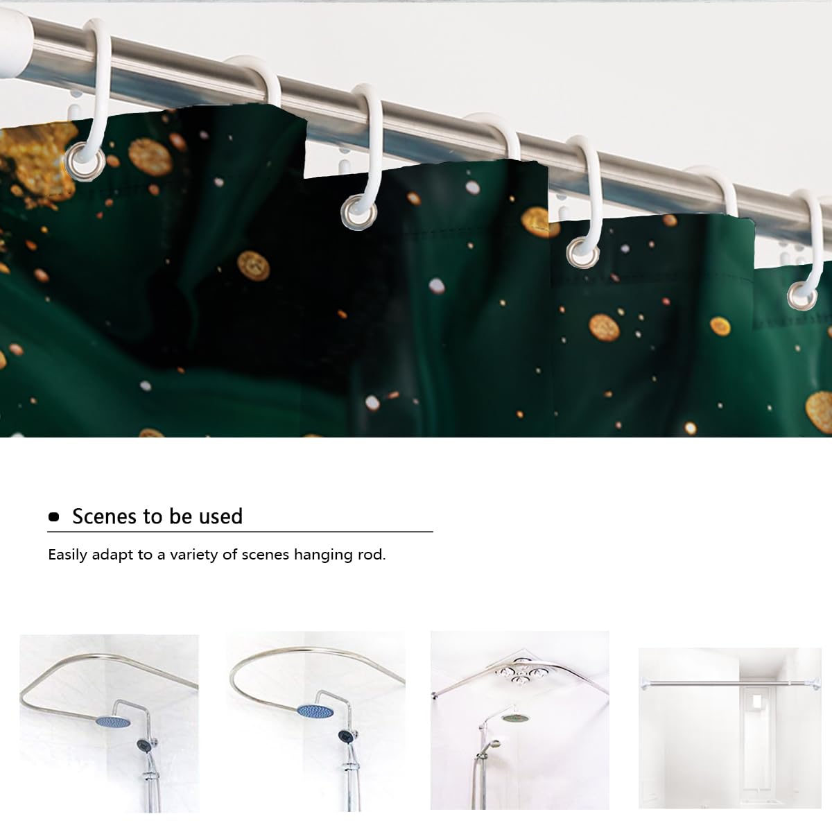 Rideau de douche déco salle de bain pierre émeraude or W200xL200 cm