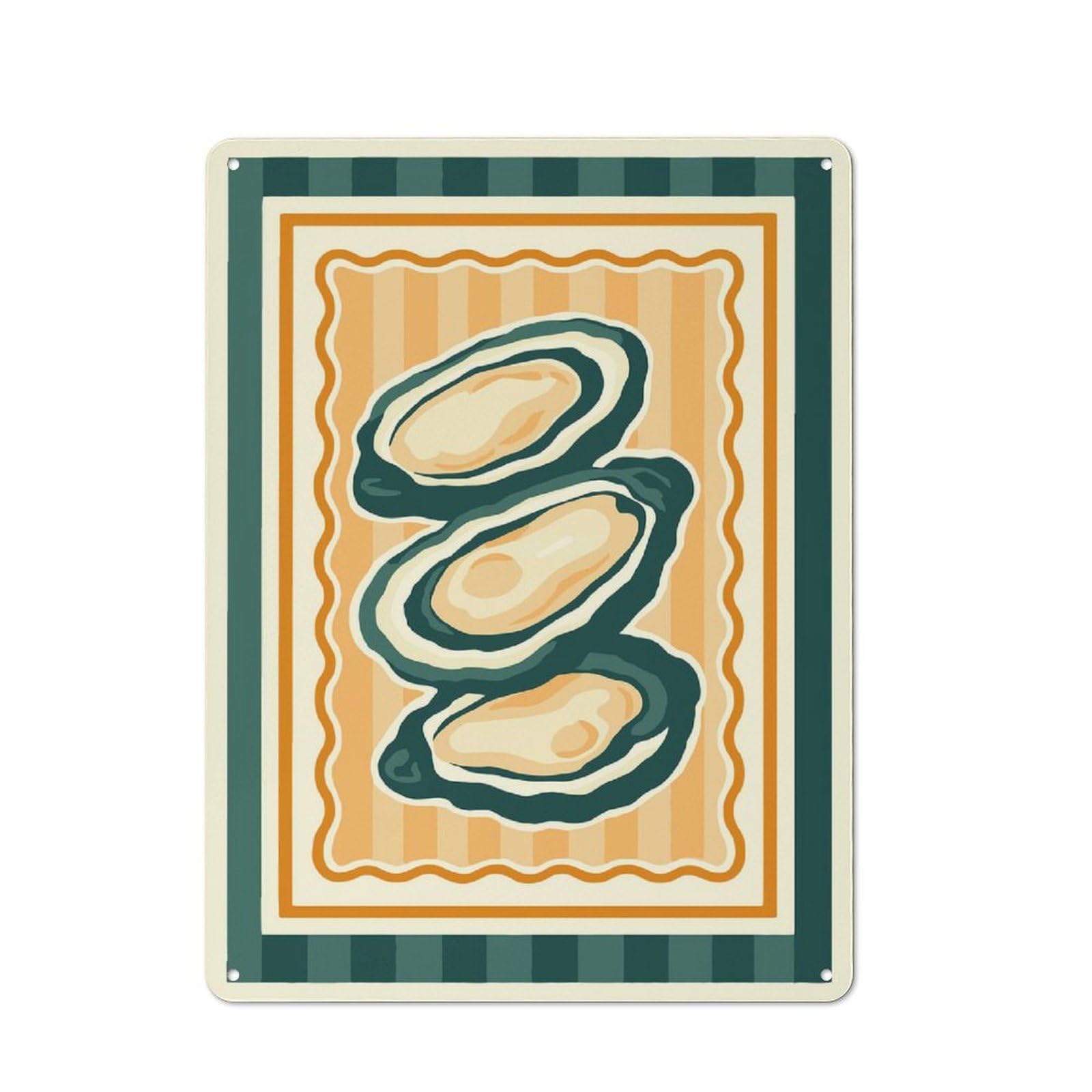 Junmoney Style-2 Stylized Oysters On Striped Background Decorative Tin Sign 40X30cm, Rustic Rustic Kitchen Decor For Kitchen, Cottage, Porch Or Garden Room