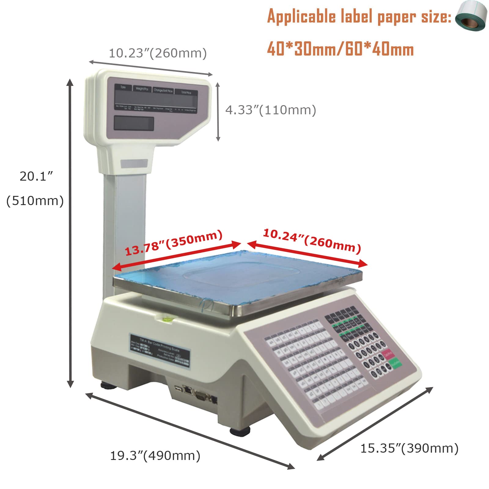 INTSUPERMAI Price Computing Scale Digital Commercial Price Scale with Thermal Printer Double-Sided Supermarket Scale (Five-Window with Pole 15kg/33lb)
