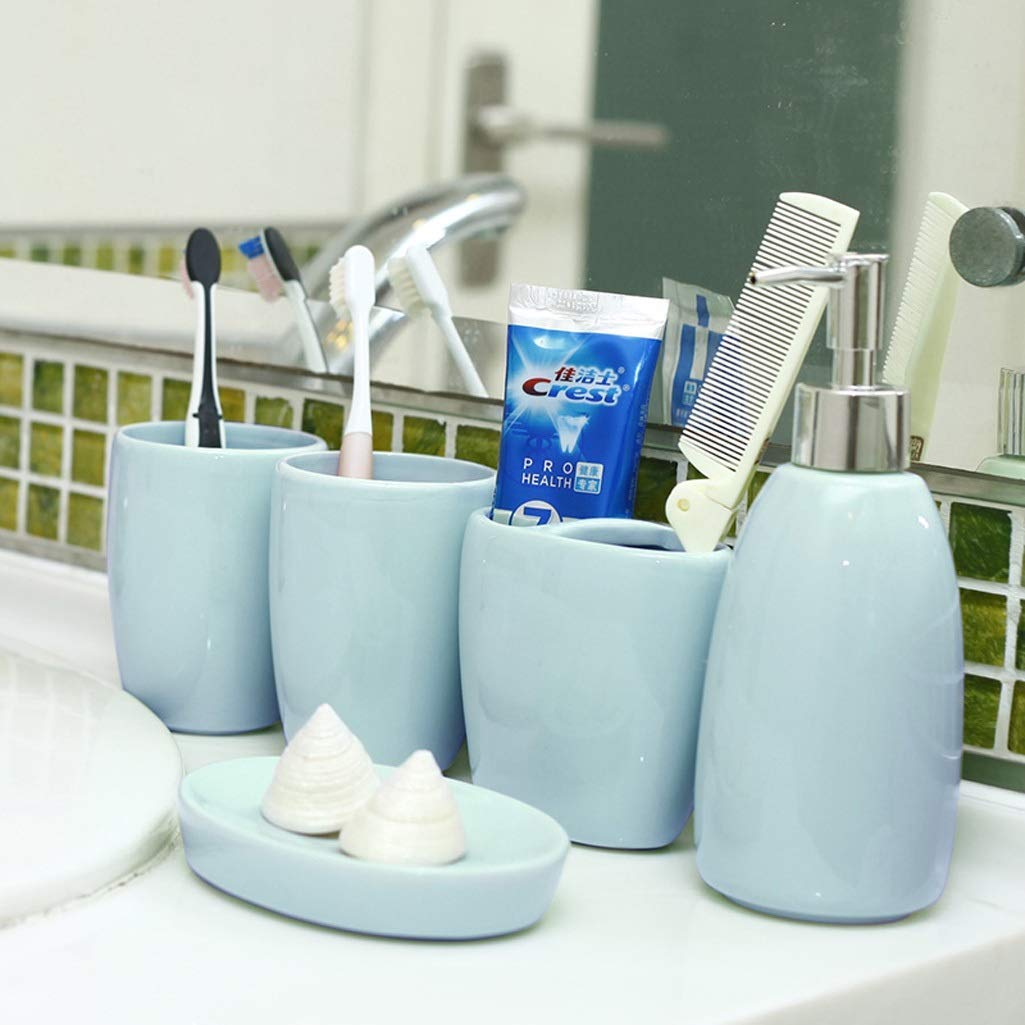 5-częściowy zestaw ceramicznych akcesoriów łazienkowych w tym dozownik mydła balsam uchwyt na szczoteczkę do zębów kubek do płukania ust x2 pudełko na mydło (kolor: A) (A) (A)
