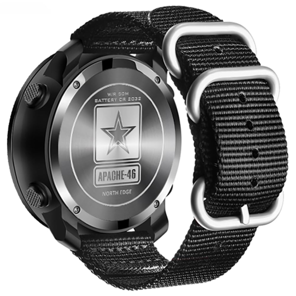 NORTH EDGE Apache Outdoor Digitaluhr Herren, 50M, Kompass | ABC-Outdooruhr, 50M wasserdicht, Höhenmesser, Barometer, Kompass, Schrittzähler, EL-Licht