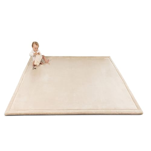 Wolkenweiche Samtmatte-Spielmatte Baby 200x150x2,5cm, beige – Kinderteppich mit hochwertigem Memory-Schaum