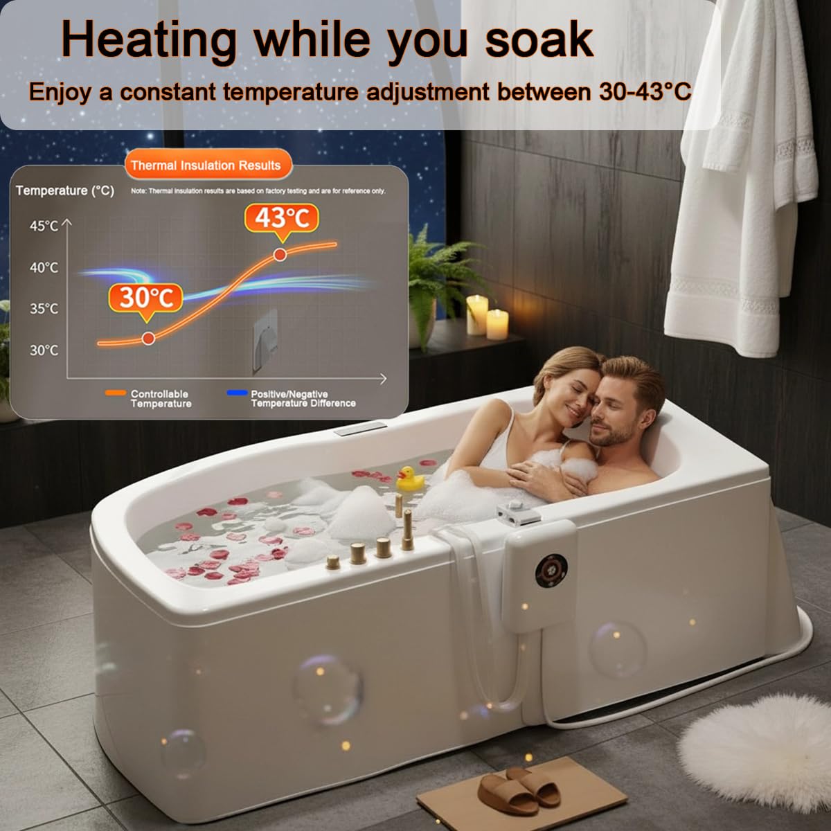 Vasca Da Bagno Portatile Per Adulti Riscaldatore - 1200W Riscaldatore Piscina，Con Protezione Contro Il Surriscaldamento，Mantiene Una Temperatura Dell'acqua Costante Da 30 A 43°C