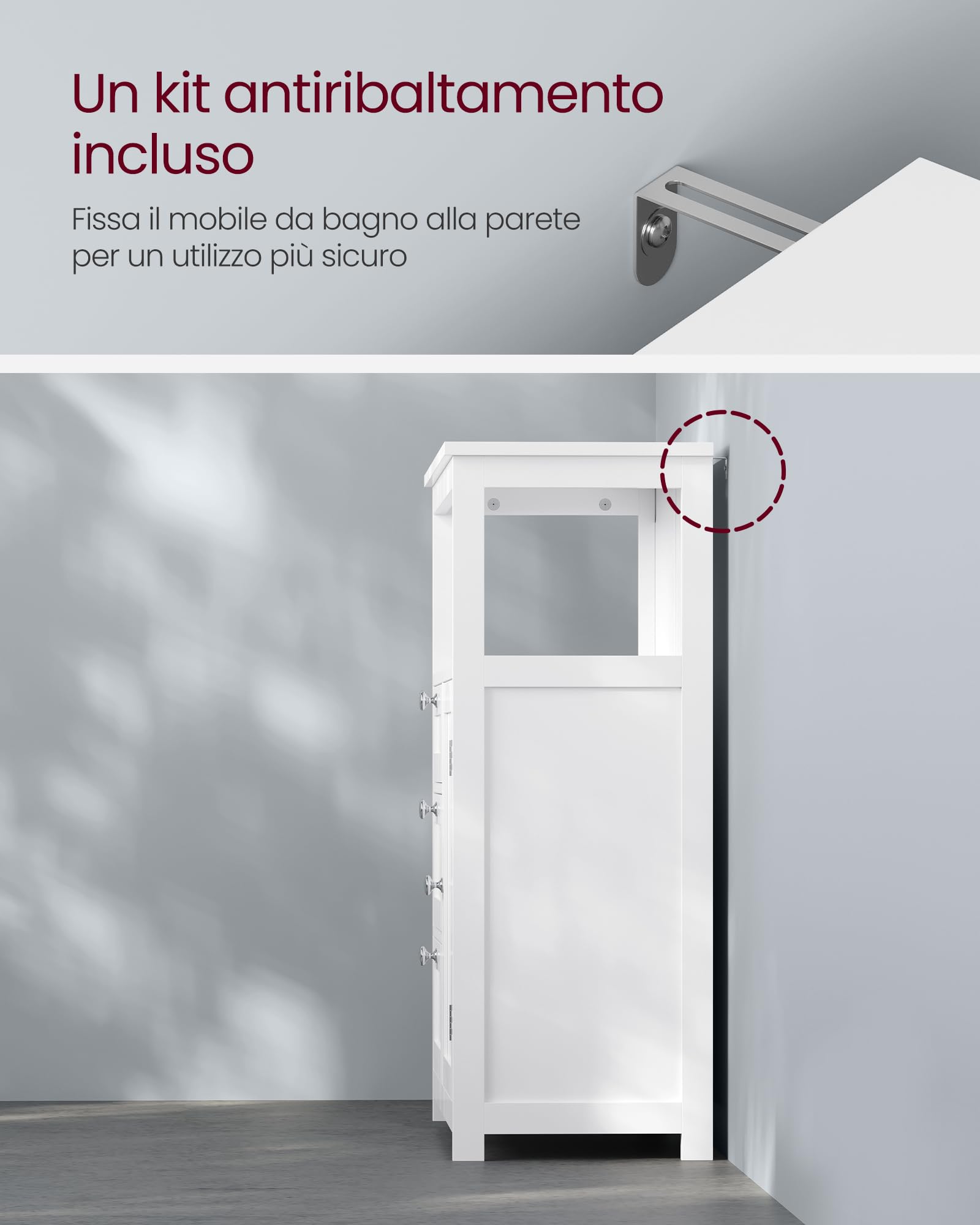 VASAGLE Mobile da Bagno, Armadio da Bagno, Armadietto Autoportante, con 3 Cassetti, Ripiani Regolabili, 30 x 60 x 80 cm, Bianco BBC542P31V1