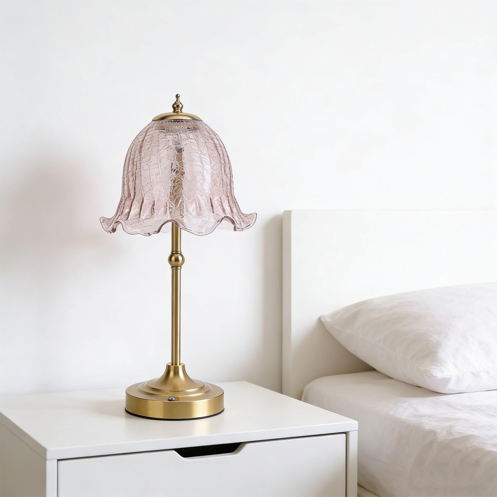 Hyuduo Lámpara de Mesa Inalámbrica, Pantalla de Cristal, Lámpara de Mesa Táctil Recargable con Diseño Elegante para Dormitorio y Sala de Estar