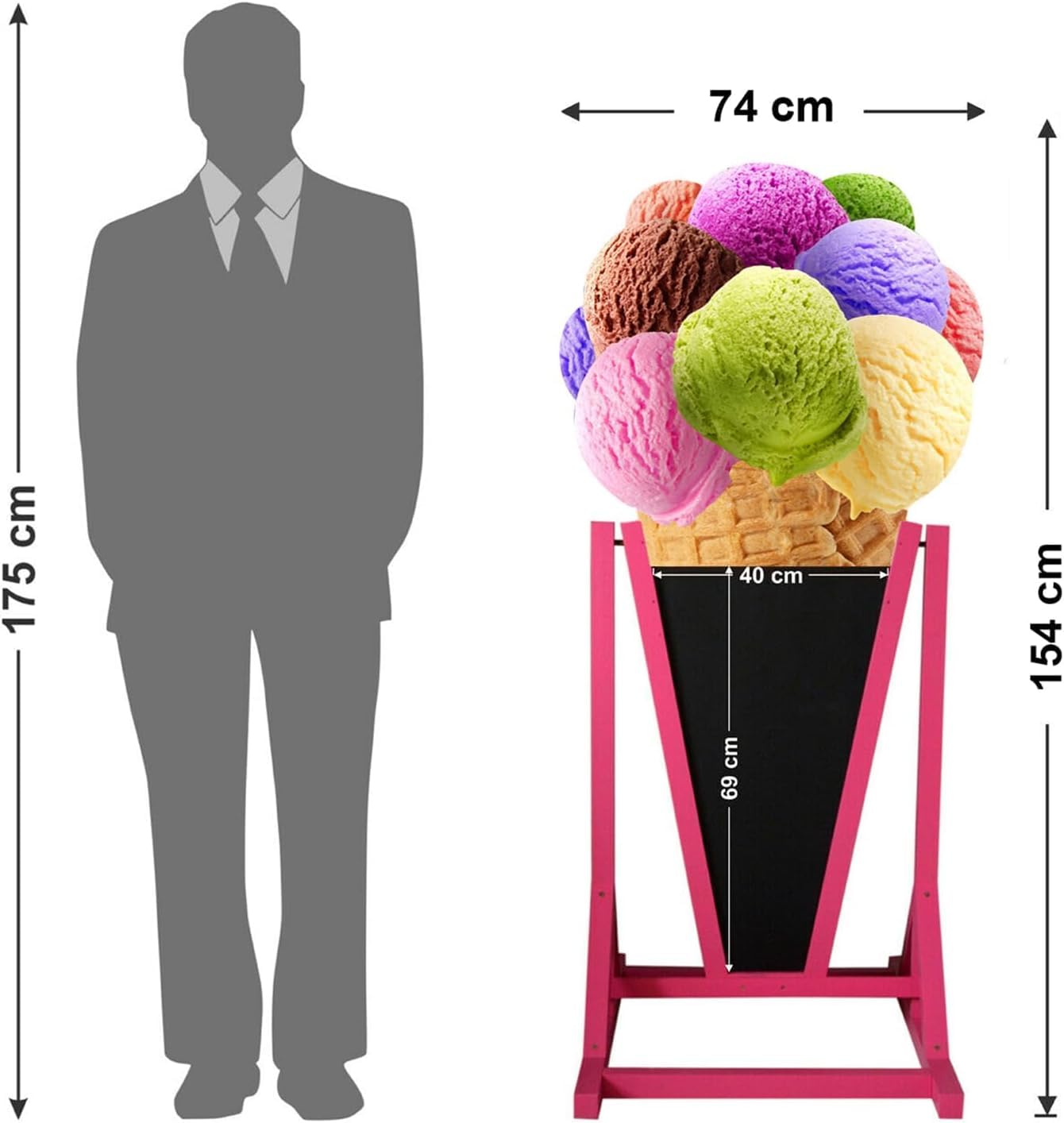 Doppelseitiger Werbeaufsteller 154 x 74 cm, wetterfest, mit Kreidetafel, Holzkonstruktion in Pink oder Braun, 16 Motive für Eisdiele, Pizzeria, Café und Gastronomie (Braun, 9. Pizza Margherita)