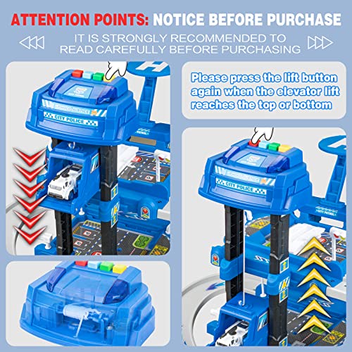 Unih Kids Garage Toy Set, Toy Vehicle Garage For Toddlers, Race Car Ramp Track Toy, Parking Garage Playset Toy With Play Mat(Blue) #TOP2