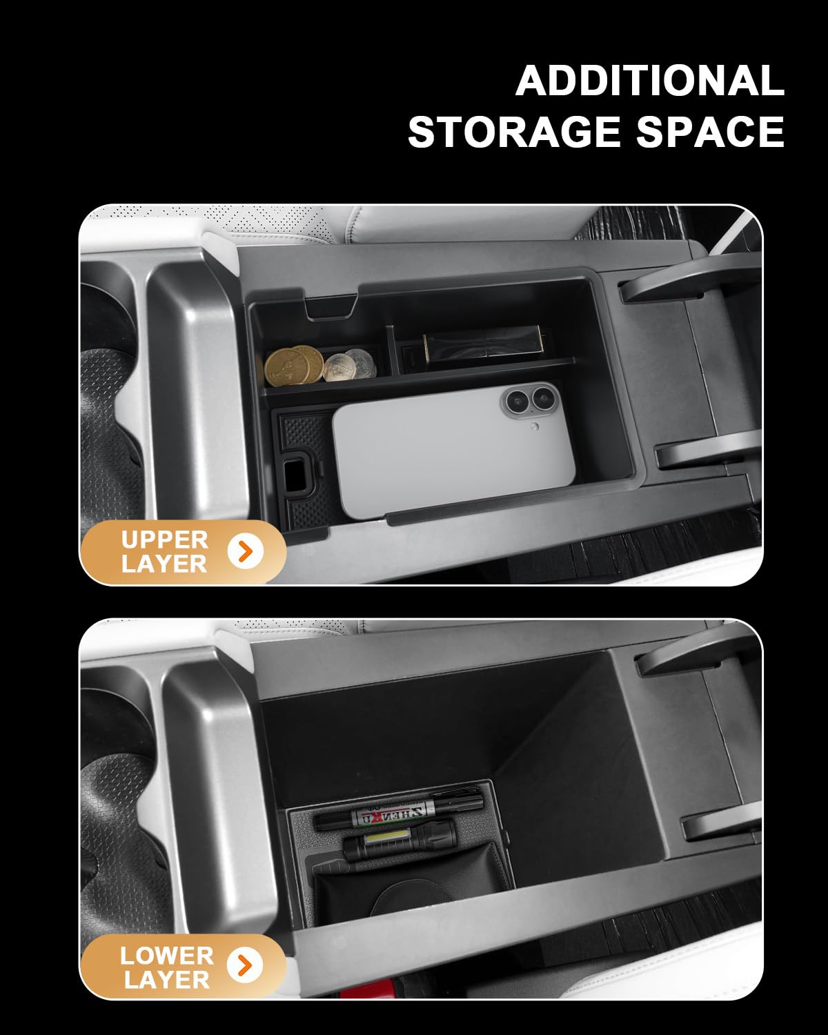 ECOZEN BYD Atto 2 (EV)/Atto 2 DM-i(PHEV) 2025 2026 Consola Central Organizador Bandeja Organizador Consola Central Caja de almacenamiento para el reposabrazos ABS con Tapete Armrest Storage Box Atto 2