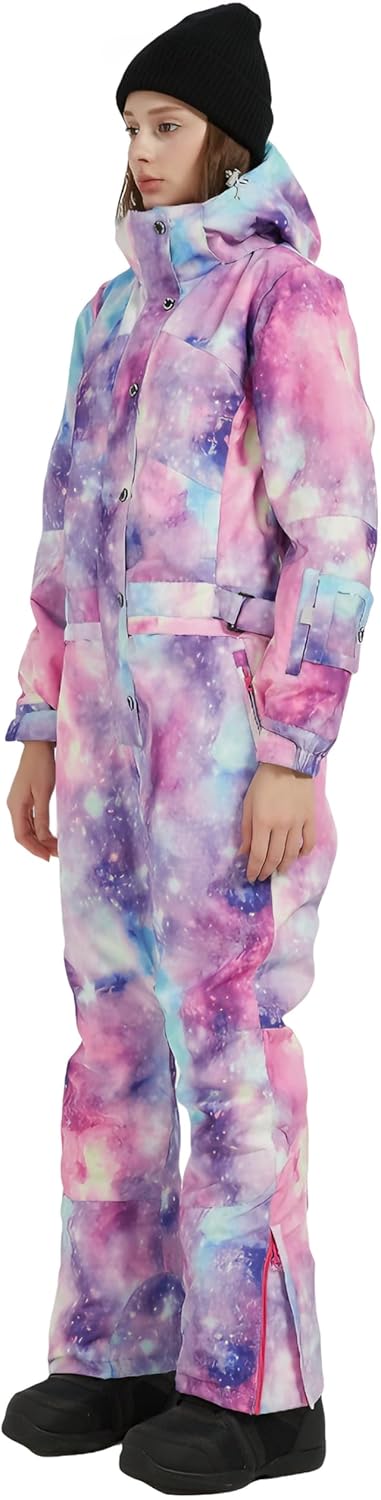 Womens One Piece Ski Suit Colorful Snowboard Snowsuits Jumpsuits Waterproof Hooded Warm Jackets Winter Outdoor