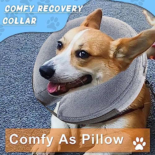 Inflatable Dog Cone Collar (M Size), Soft Blow-up Protective Recovery Dog Collar, Pet Donut Cone Collar, Comfy Elizabethan Collar After Surgery for Medium Dog to Prevent Biting Scratching, Grey Inflatable Dog Cone Collar (M Size), Soft Blow-up Protective Recovery Dog Collar, Pet Donut Cone Collar, Comfy Elizabethan Collar After Surgery for Medium Dog to Prevent Biting Scratching, Grey