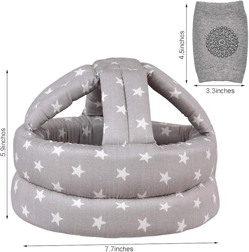 Miniatura 4 de Casco de bebé y rodilleras para gatear, casco infantil y casco de bebé para caminar, para edades de 6 a 36 meses, zoológico azul (B)