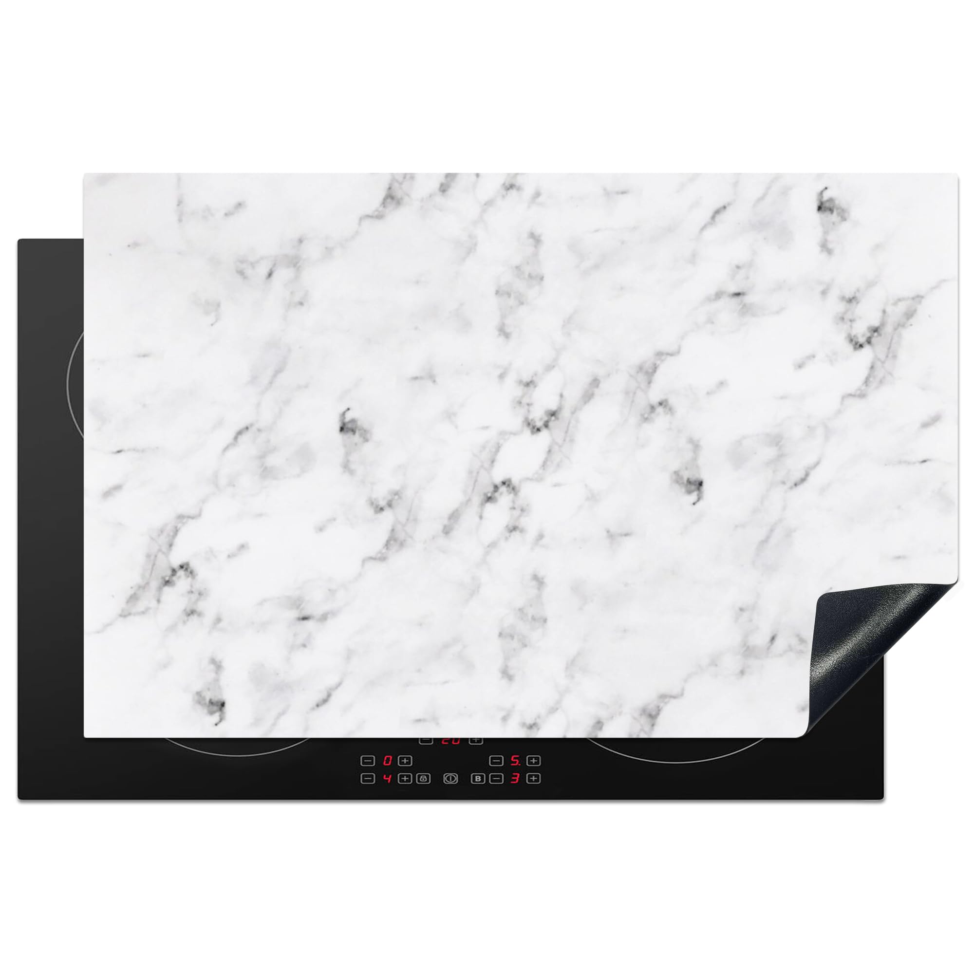 KitchenYeah© Induction Hob Cover Protector Mat 20.8"x32.1" / 81.6x52.7 cm Kitchen Universal Ceramic Covers for Electric Cookers Vinyl Marble - Luxury - White - Grey - Marble Look
