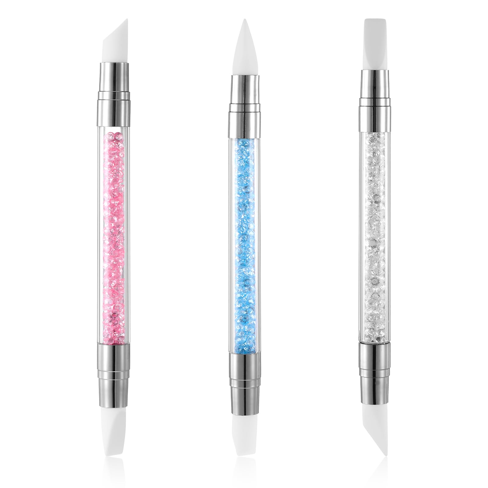 3 Stück Nagel Pinsel Silikon Nagelbürst,Gel Schnitzen Pinsel,Nagelkunst Skulptur Stift,Doppel Köpfe DIY Maniküre Werkzeug,Strassstein Picker,Nageldesign Stifte für Gelnägel Nagelfolie Zeichnen