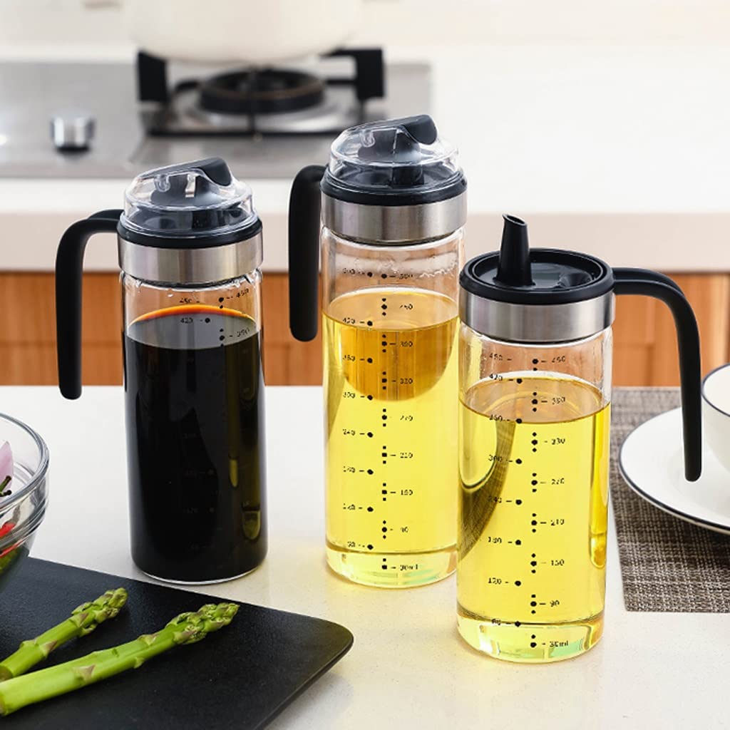 WDX Zweiteiliger Öltopf für Küche, Haushalt, Glas, auslaufsicher, große Ölflasche, kleines Öltank, Sesamöl, Sojasauce, Essig, Topf, Gewürzflasche sortieren (Größe: 450 ml*2)
