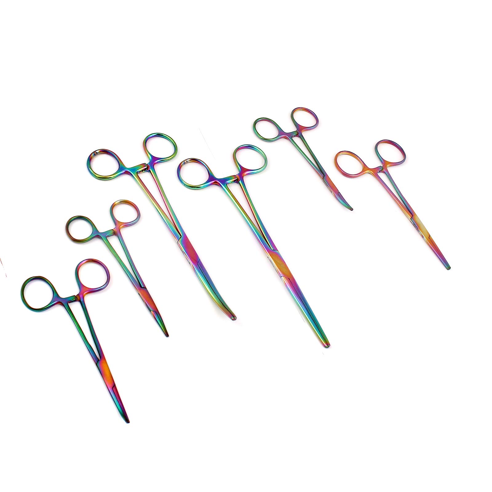 Multi Color Rainbow Color Ultimate Hemostat Set, 6 Piece Ideal for Hobby Tools, Electronics, 8", 5.5", 5" hemostats Curved and Straight — Amazon image 2