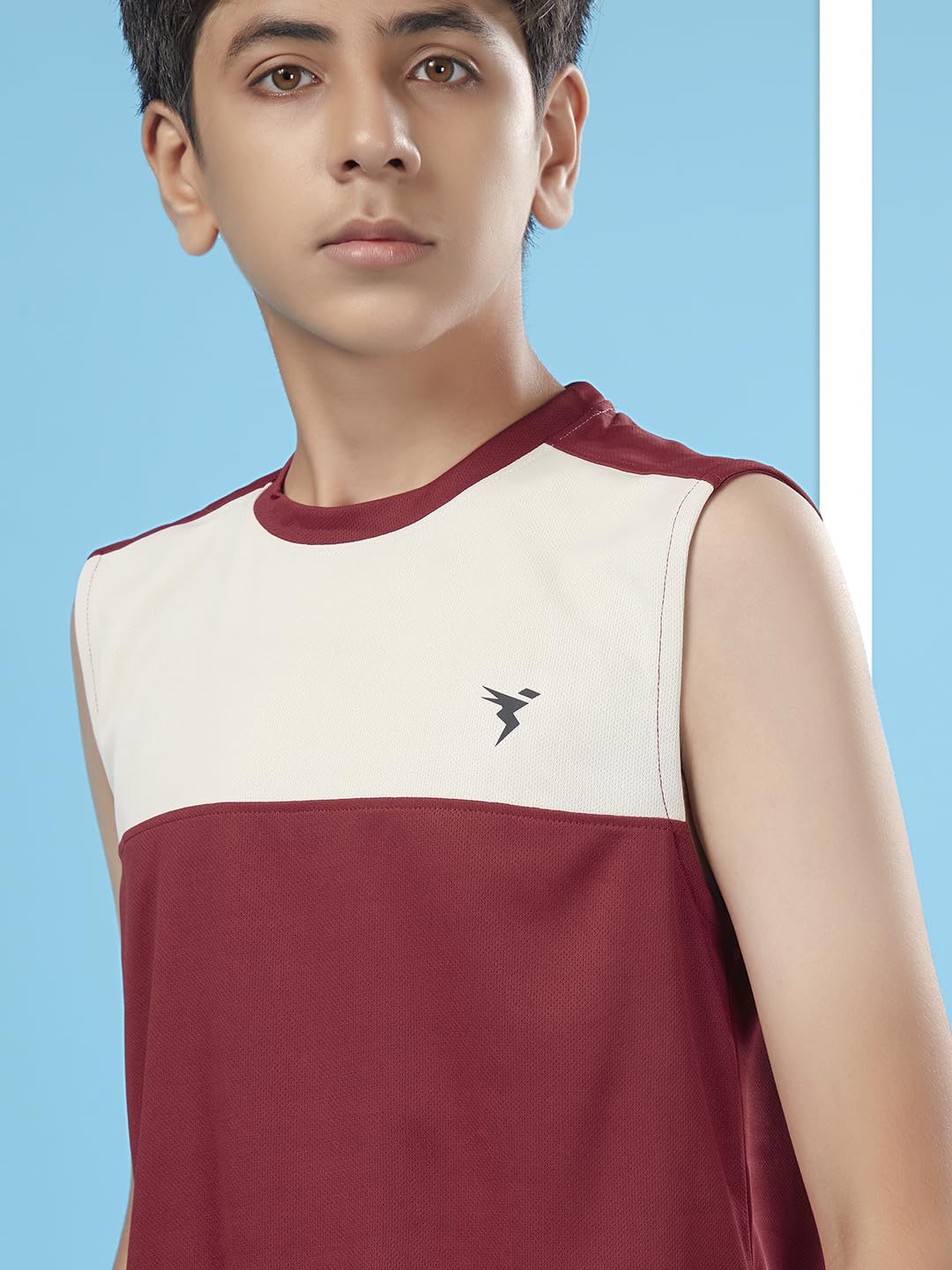 TECHNOSPORT Boys Slim Fit Color Block Gym Vest for Running, Gym & Sports - (BTB126BRD_Berry Red_13-14 Years) - Image 3 thumbnail