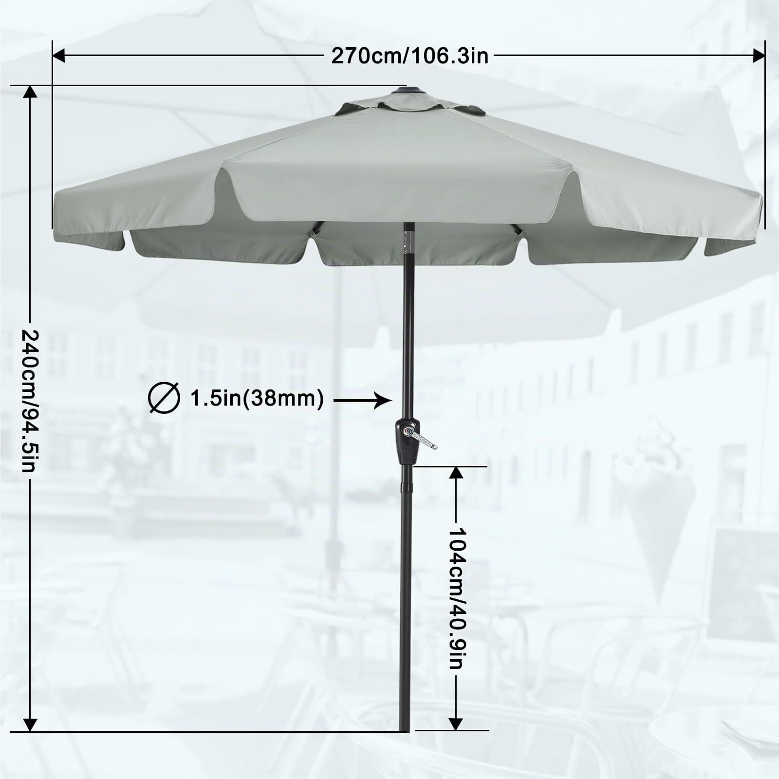 MasterCanopy Mantovana ombrellone per tavolo da esterno – 8 stecche (2,7 m, grigio chiaro) | Inclinazione regolabile, protezione solare UPF50+, per patio, giardino, terrazza, mercato