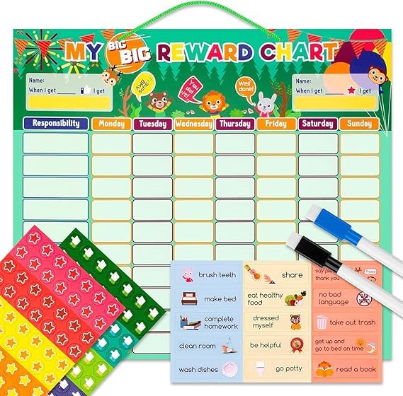 BeyondLuv Reward Chart For Kids - Good Behaviour Magnetic Reward Chart For Kids with 15 Tasks,140 Bonus Magnets, Kids Daily Routine Chore Chart,Gifts For Kids Boys Girls Reward Chart For Kids
