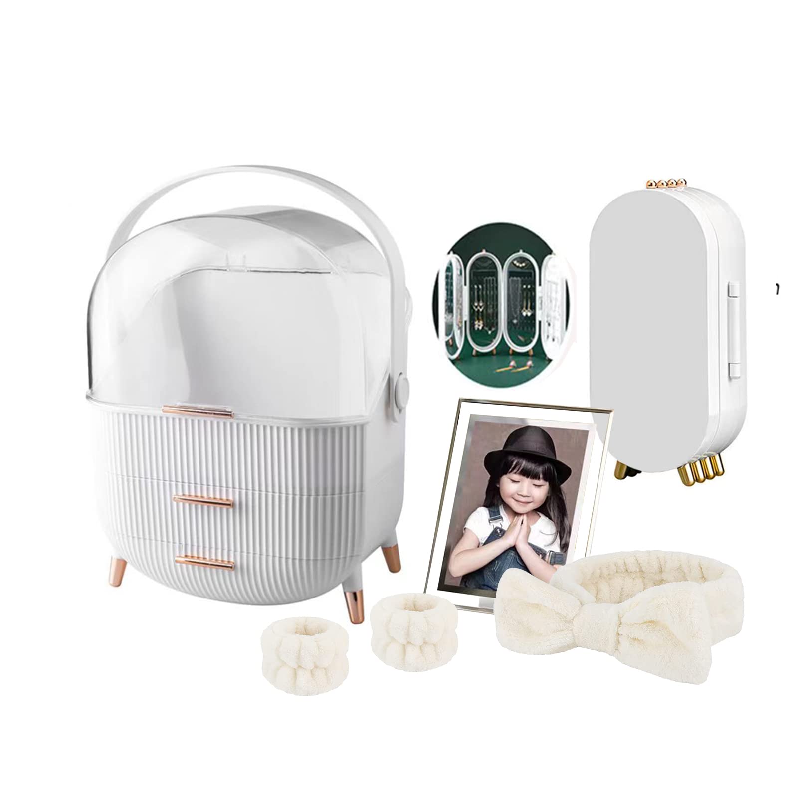Organizador Maquillaje con Cajones y Tapa,Cosméticos Makeup Beauty Organizer Caja Almacenamiento Transparente (Blanco, 33C)