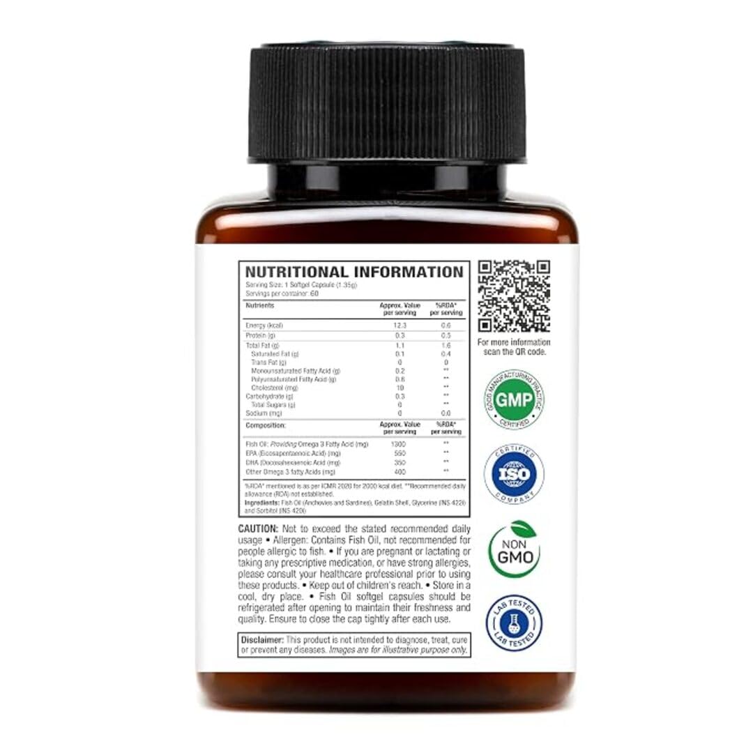 WOW Life Science Omega-3 Fish Oil 1300 Mg Triple Strength 550Mg Epa 350Mg Dha,Burpless,Mercury Free,Ideal For Keto Diet,1 Count product image 8