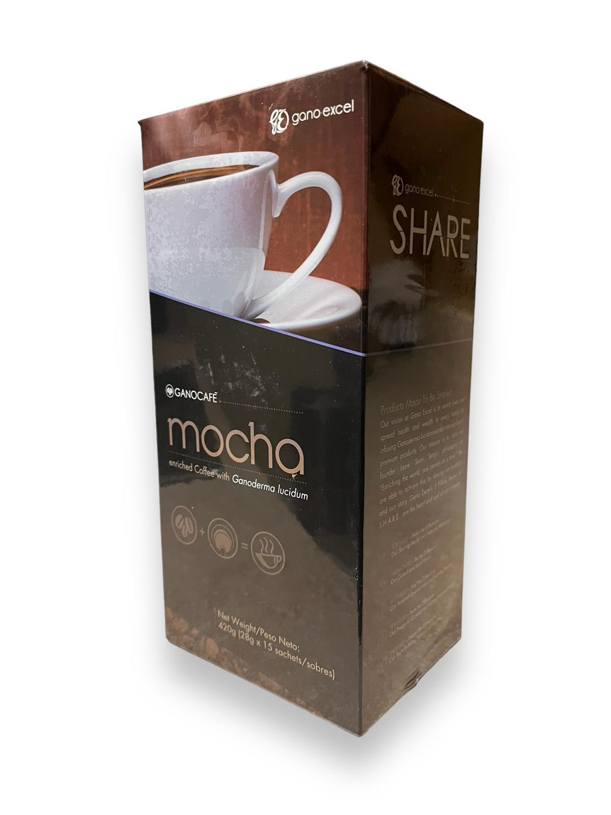 Ganocafe Mocha is a concoction of Ganoderma Lucidum extract, coffee beans and cocoa. Specially blended to give you an authentic cup of smooth and creamy coffee, exclusively by Gano Excel 15 Sachets