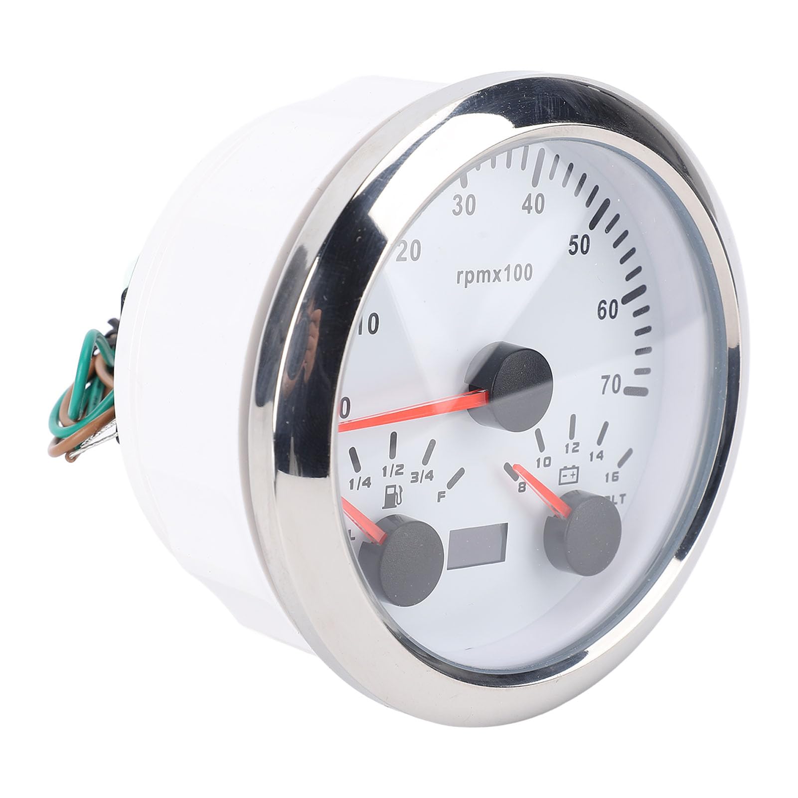 Prędkościomierz Obrotomierz 3 w 1 Wskaźnik Paliwa, Woltomierz 85 Mm 7000 Obr./min 8 do 16 V 7 Kolorów Podświetlenia z metalową obudową, do Samochodu Ciężarowego Łódź (białe srebro)