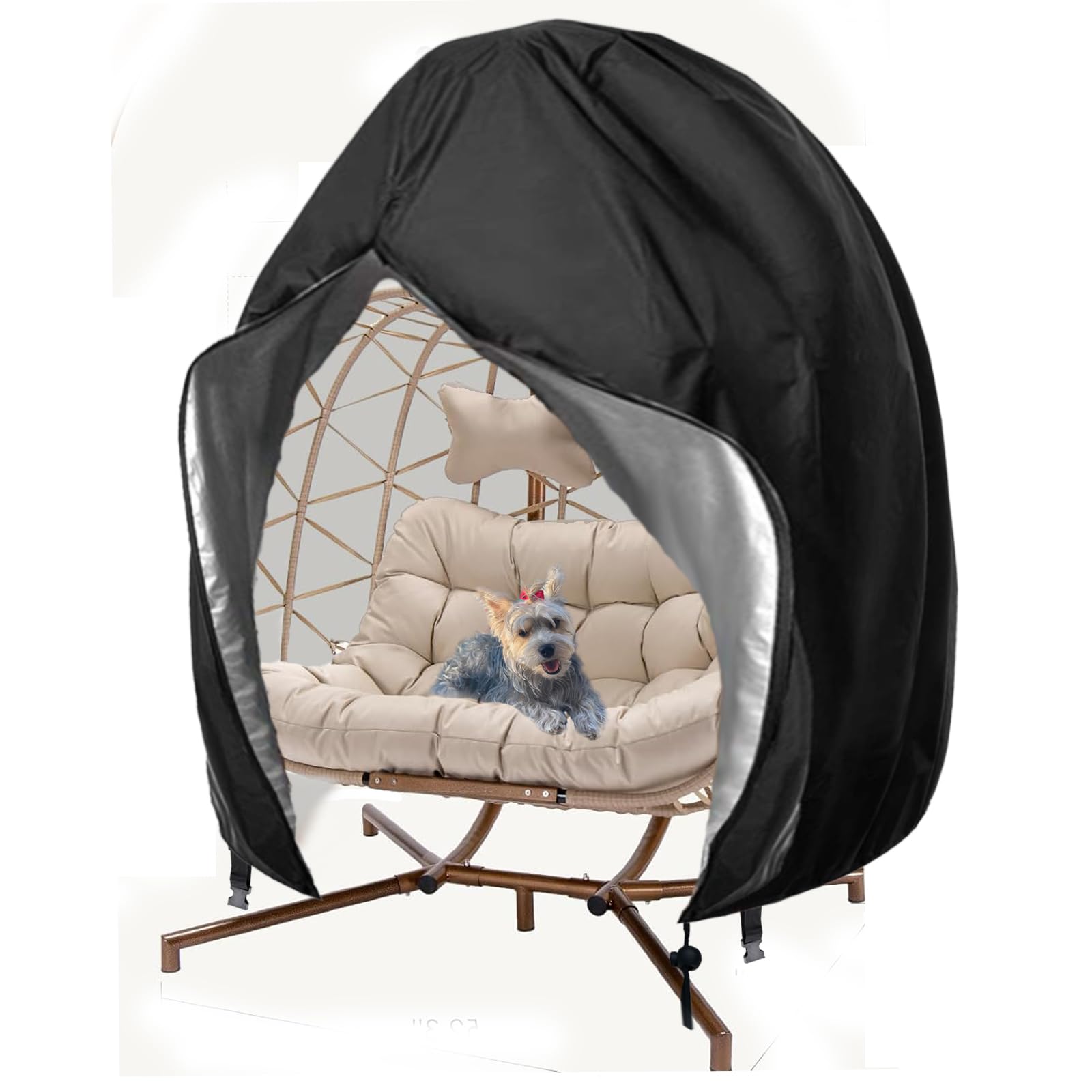 Oslimea Double Patio Egg Chair Cover Large 91x80 inch Waterproof Windproof Outdoor Swing Egg Chair Cover with Zipper and Bottom Buckle, Black